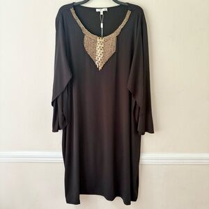 🎁5/$25 Spense Woman Black & Gold Beaded Studded Tunic Dress
